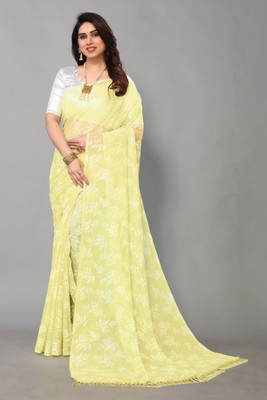 FABMORA Printed Daily Wear Chiffon, Georgette Saree(Yellow)