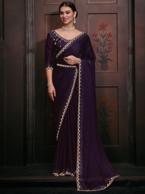 ANOUK Solid/Plain Daily Wear Satin Saree(Purple)