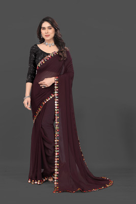 Manan Creation Embellished Bollywood Georgette, Chiffon Saree(Brown)