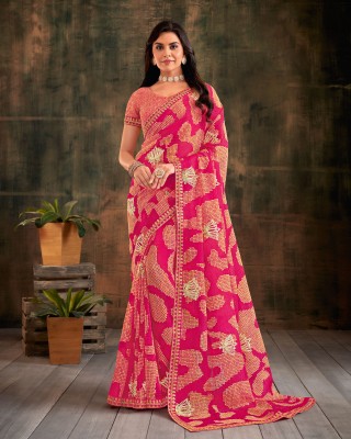 Laxmipati Sarees Embroidered Bollywood Chiffon Saree(Pink)