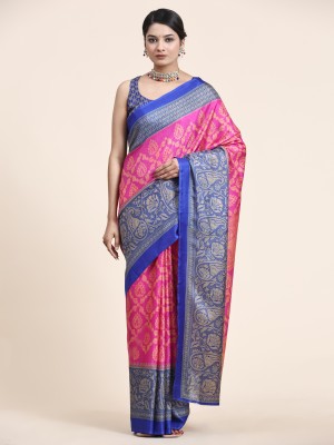 rujave Printed Assam Silk Chiffon Saree(Pink)