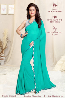 MIRCHI FASHION Solid/Plain Bollywood Georgette Saree(Light Blue)