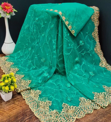 GALANI ENTERPRISE Embroidered Bollywood Net Saree(Blue)