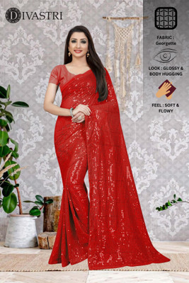 Divastri Embellished Bollywood Georgette Saree(Red)