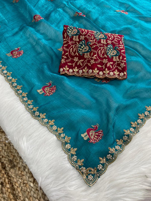 bhavika silk mills Embroidered Bollywood Georgette Saree(Blue)