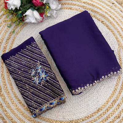 saanvi Solid/Plain, Self Design Bollywood Silk Blend Saree(Purple)