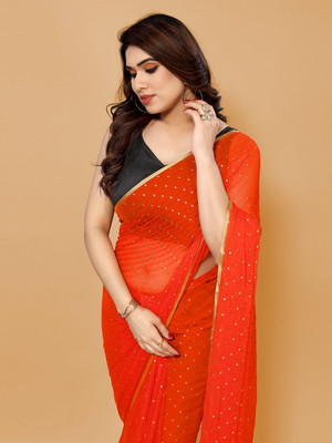 FABMORA Embellished, Printed Bollywood Chiffon Saree(Orange)