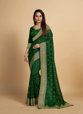 Fashion Ritmo Embroidered, Solid/Plain Bollywood Pure Silk Saree(Green)