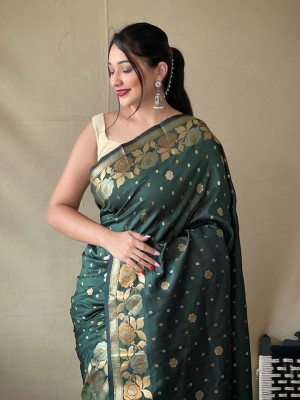 NESHVI ENTERPRISE Self Design Kanjivaram Art Silk Saree(Dark Green)