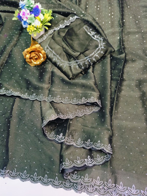 ddfox Self Design Banarasi Chiffon Saree(Dark Green)