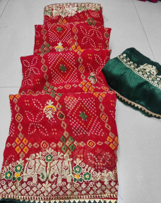 rajranitextiles Printed Bandhani Georgette Saree(Red)