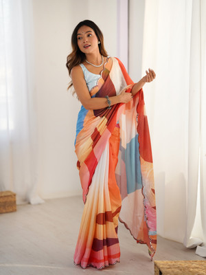 Divastri Printed Bollywood Silk Blend Saree(Multicolor)