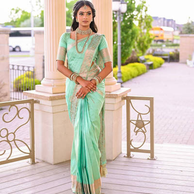 MM VENTURE Woven Chinnalapattu Jacquard Saree(Dark Green)