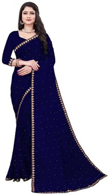 KAVYA ENTERPRISE Printed Assam Silk Georgette Saree(Dark Blue)