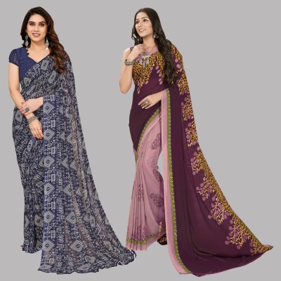 Anand Sarees Floral Print, Polka Print, Ombre, Printed Bollywood Georgette Saree(Pack of 2, Brown, Beige, Blue)