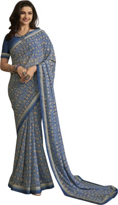 Hinayat Fashion Printed, Floral Print Bollywood Georgette, Chiffon Saree(Light Blue)