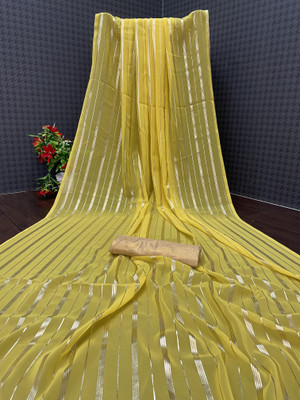 V And V Shop Self Design, Polka Print Daily Wear Georgette, Chiffon Saree(Mustard)
