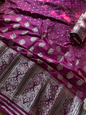 vrajtextiledr Woven Mekhela Chador Pure Silk Saree(Purple)