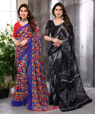 Moda Rapido Printed Bollywood Georgette Saree(Pack of 2, Multicolor)