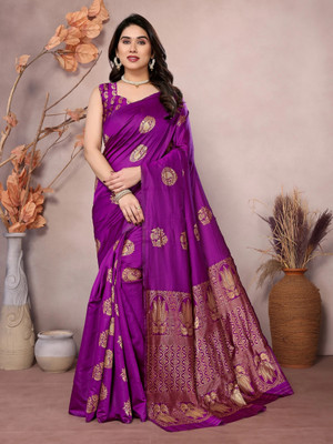 JEEMONJA SALES Woven, Self Design Kanjivaram Pure Silk, Art Silk Saree(Purple)