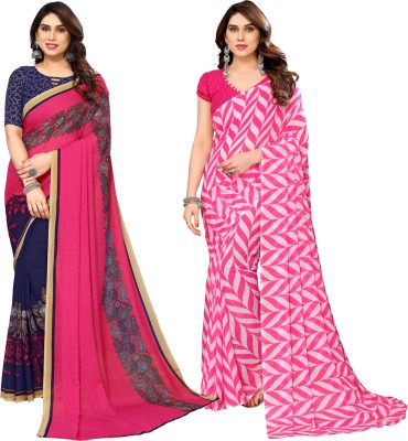 kashvi sarees Printed Daily Wear Georgette Saree(Pack of 2, Dark Blue, Pink)