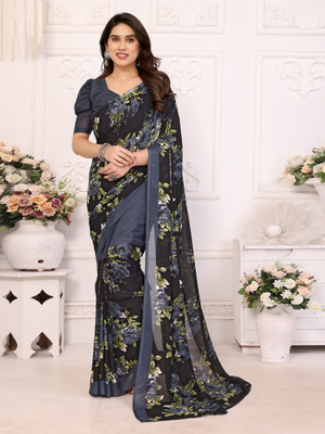 AAI LAXMI CREATION Digital Print, Printed Daily Wear Georgette Saree(Grey)