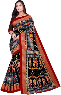 Ethnicsarees Printed Sambalpuri Pure Cotton Saree(Black)