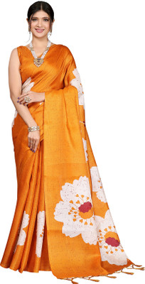 Priyashi Floral Print Daily Wear Art Silk Saree(Yellow)