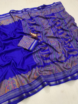 SDGRATITUDE Paisley, Woven, Floral Print Daily Wear Tussar Silk, Pure Silk Saree(Blue)