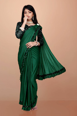 Julee Embellished Bollywood Lycra Blend Saree(Green)