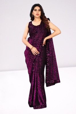 Vragi Embellished Bollywood Lycra Blend Saree(Purple)