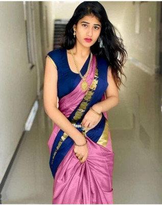 Mortal Textile Animal Print Chanderi Cotton Silk Saree(Dark Blue)