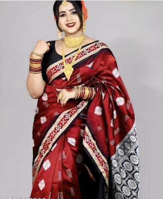 arcticsaree Woven Sambalpuri Art Silk Saree(Red)