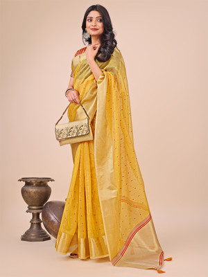 Tasrika Self Design Banarasi Organza Saree(Yellow)