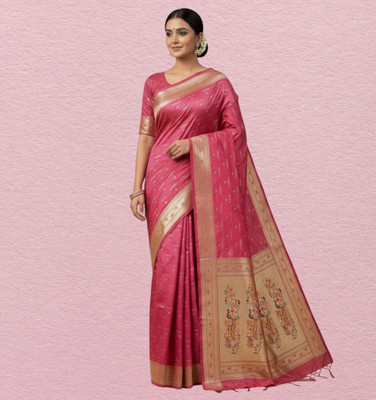 Bajrang fab Self Design Banarasi Satin Saree(Pink)