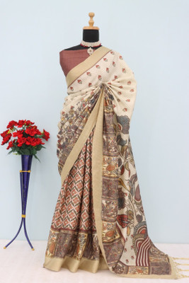 Vrati Creation Printed Bollywood Linen Saree(Multicolor)