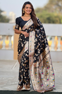 ROOP LAVANYA Printed Banarasi Jacquard, Art Silk Saree(Black)