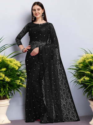 NORAFLEXx Self Design Bollywood Net Saree(Black)