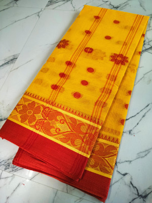 Bikash Dutta Fashion Self Design Tant Pure Cotton Saree(Red)
