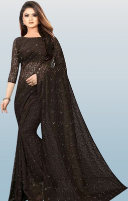 SwiftStyle Solid/Plain Bollywood Net Saree(Brown)