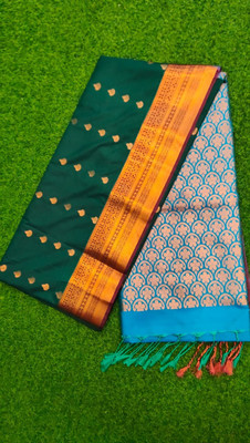 Premium Soft Silk Self Design, Woven Kanjivaram Polyester Saree(Green)