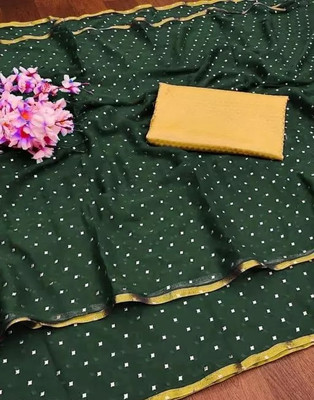 VINIT ENTERPRISE Polka Print Daily Wear Chiffon Saree(Dark Green)
