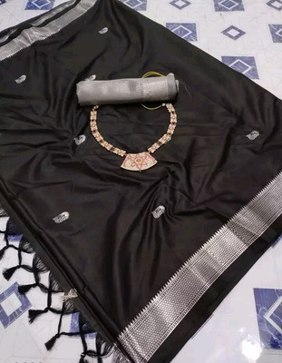 NST5 Woven Paithani Cotton Silk Saree(Black, Silver)