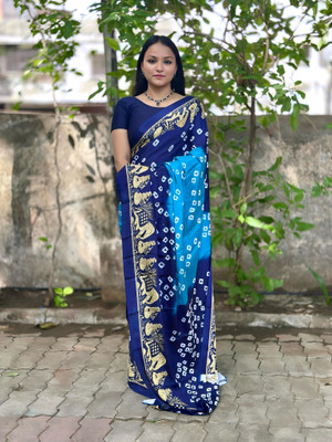 S.R.TEXTILES Printed Bandhani Art Silk Saree(Multicolor)