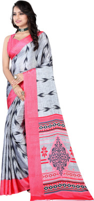 Leelavati Printed Daily Wear Crepe Saree(Grey, Pink)