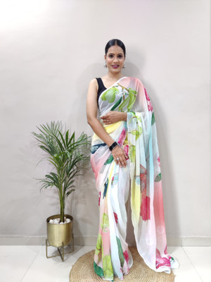 Varda Embroidered, Embellished Daily Wear Georgette Saree(Multicolor, White)