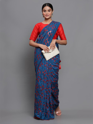 3Buddy Fashion Embroidered, Checkered Kasavu Pure Silk Saree(Light Blue)