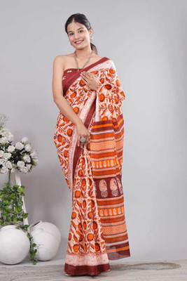 Om Traders Printed Saree with Attached Blouse Cotton Silk Saree(Multicolor)