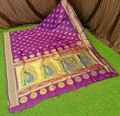Spewim Woven Paithani Art Silk Saree(Purple)