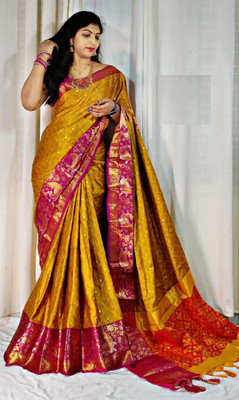 Ramya Woven Kanjivaram Cotton Silk Saree(Yellow)